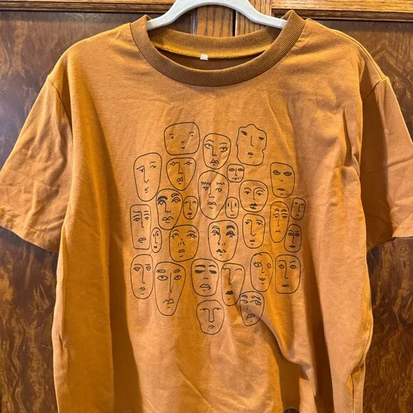 Rust Orange Abstract Faces Graphic T-Shirt Cropped Tee - Picture 3 of 4